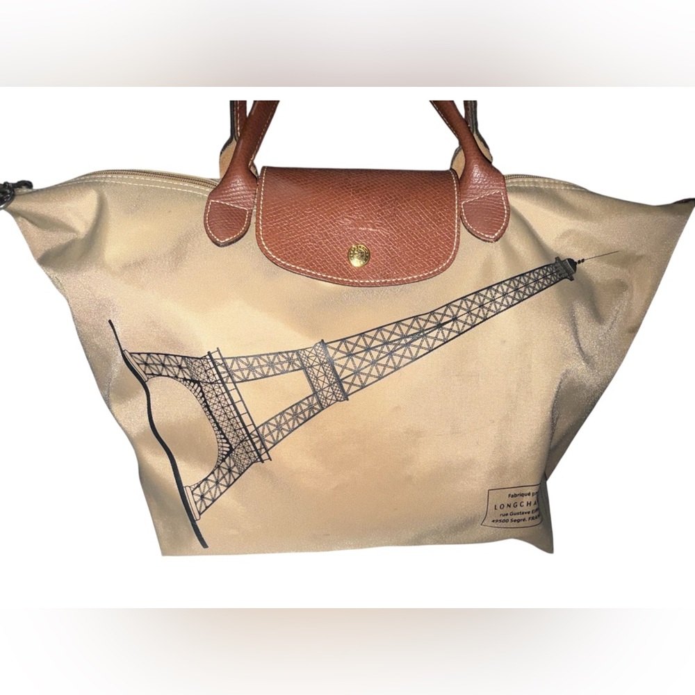 Longchamp Tan Tote with Eiffel Tower Design